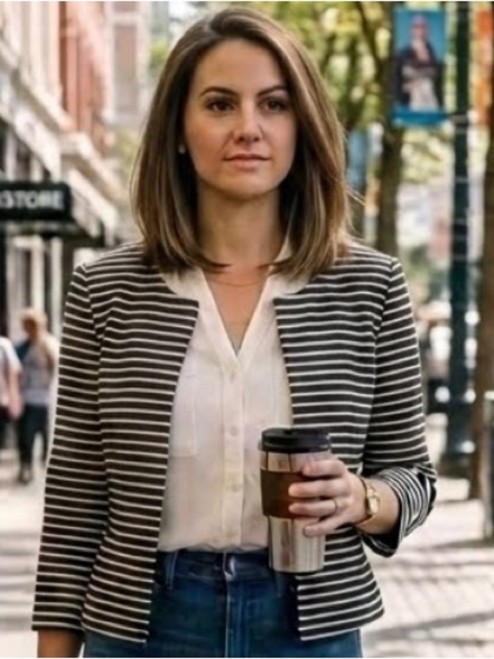 Philosophy Striped Black/White Knit Jacket Soft Stylish Chic Sporty Work L NWT